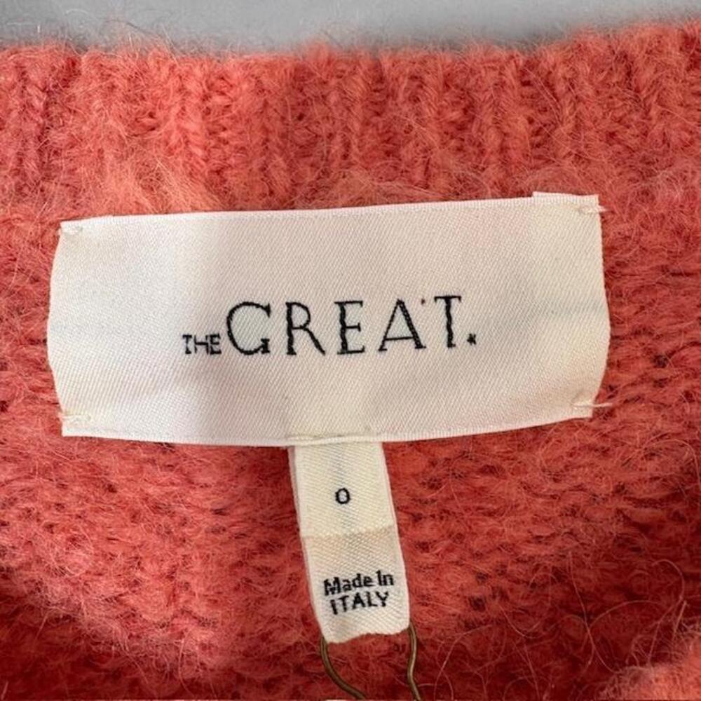 THE GREAT. Cardigan Sweater Womens 0 Red Alpaca Polyamide Crewneck Bobble Knit - Picture 4 of 9
